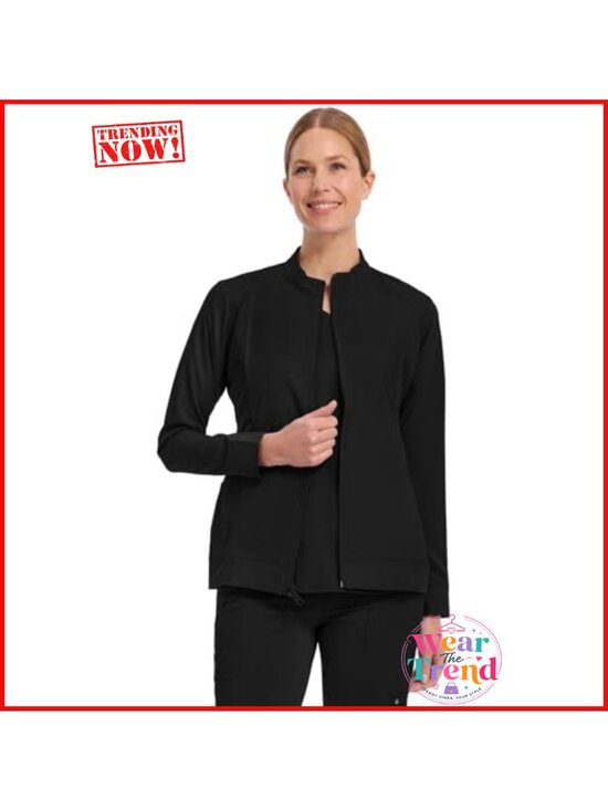 Other - Women's Medical Scrub Jacket Zip Up Stand Collar Knit Cuffs 2-Way Stretch